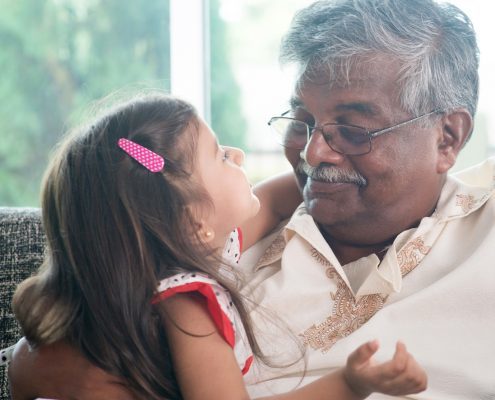 Granddaughter and grandfather Granddaughter and grandfather